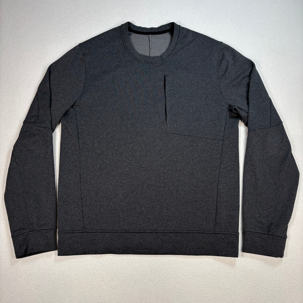 Lululemon City Sweatshirt Men's M Gray Crew Thermo‎ Pocket Logo Pullover M3BC0S